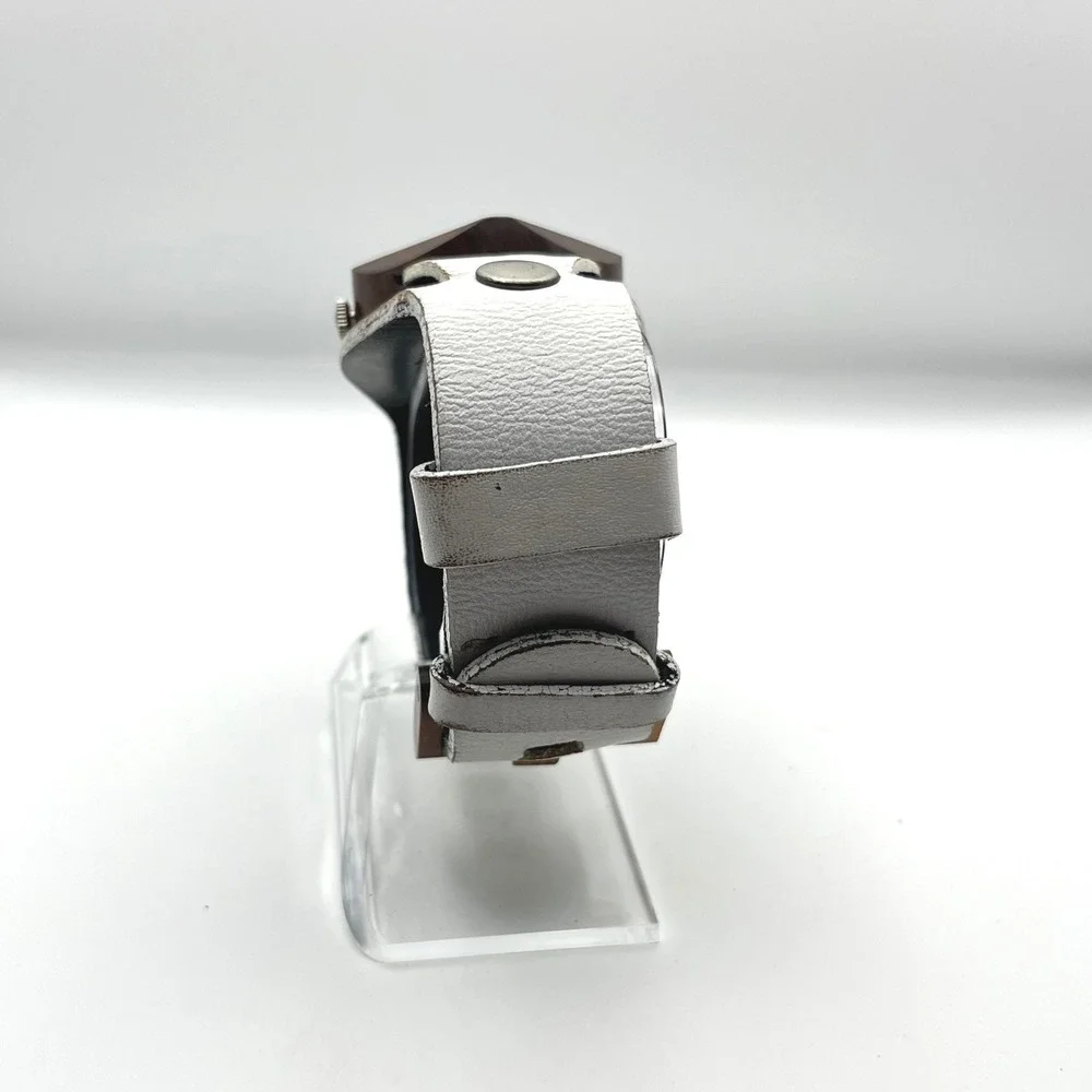 Mistura Wood Watch Square Case White Leather‎ Cuff Strap Artisan Handcrafted